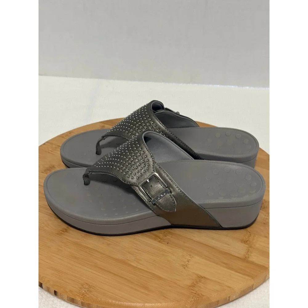 Vionic Capitola Womens 9 Metallic Pewter Studded Orthotic  Sandals TVW4896-2